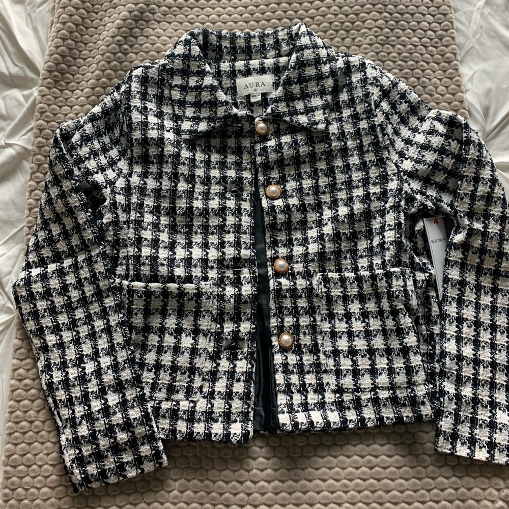 NWT Sz Sm Black and White tweed blazer